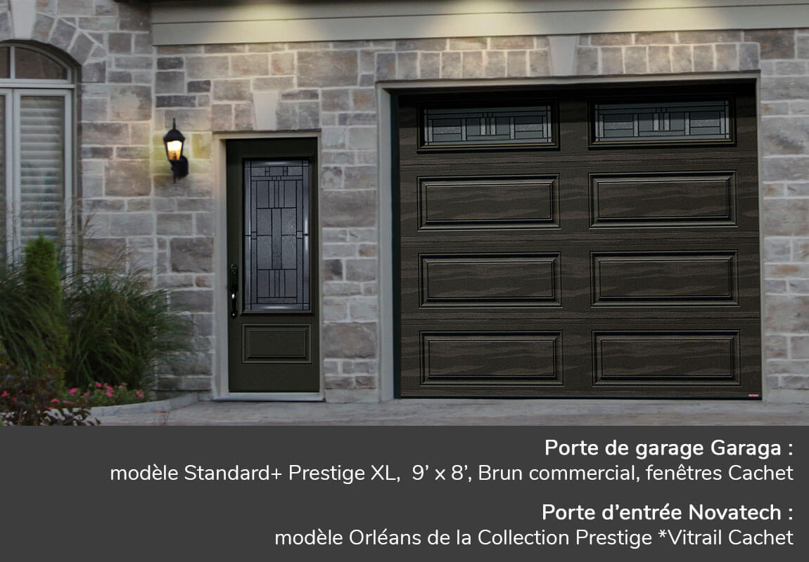 Portes de garage GARAGA | Standard+, Brun commercial, Prestige, 9' x 7' | Porte d'entrée Novatech